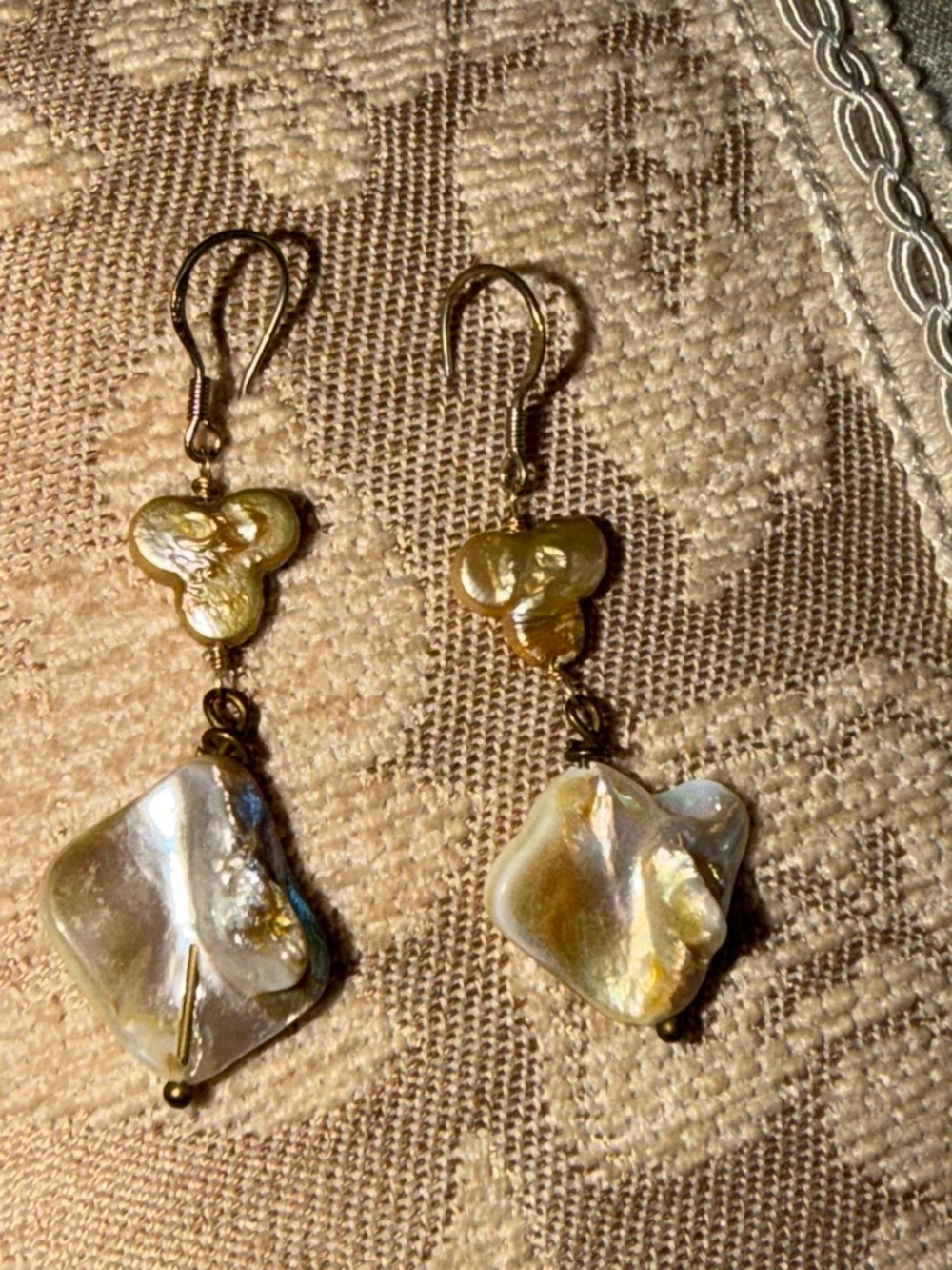 Artisan Iridescent Pearl Drop Earrings in Gold and Cream